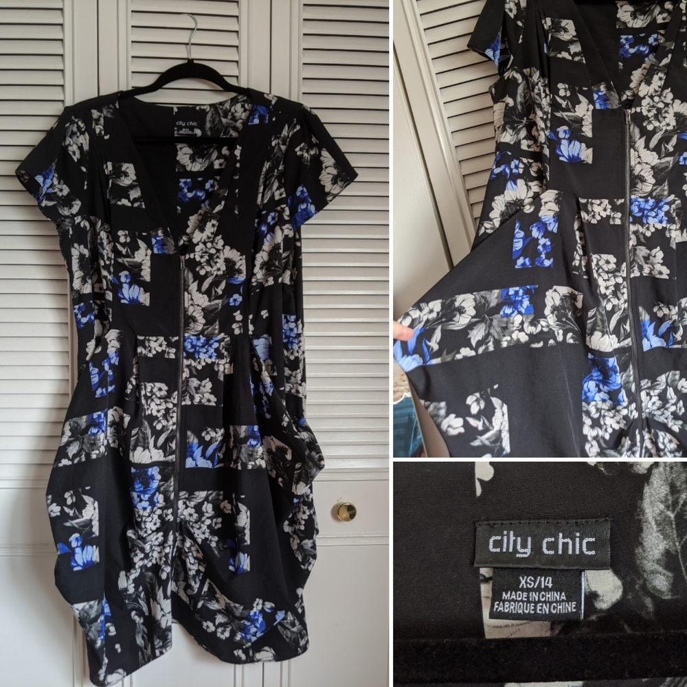 Black and blue zip up dress